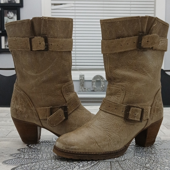 Steven Madden Biker Buckette Distressed Leather Boots Size 40 US 8.5 - Picture 1 of 17